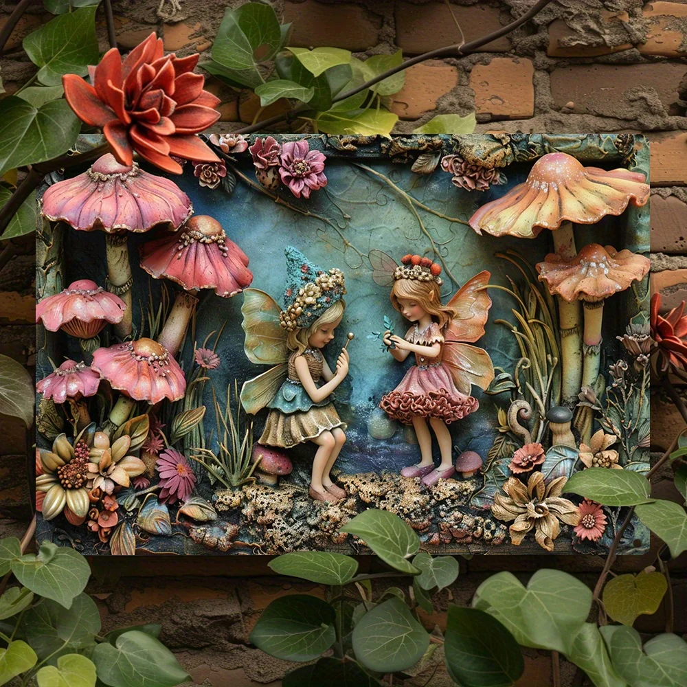 Fairy Garden Enchanted Sign Wall Art, Vintage Style Autumn Mushroom, Floral Decor for Home, Studio, Seasonal Plaque, Gift Idea