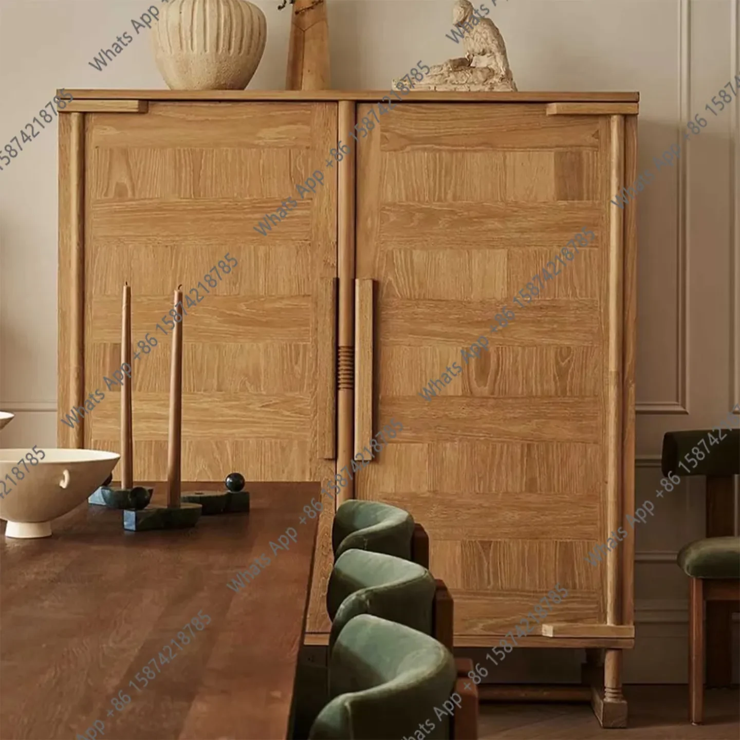 

X French Retro Solid Wood Dining Side Cabinet Storage American Country Living Room High Cabinet Storage Porch Shoe Cabinet