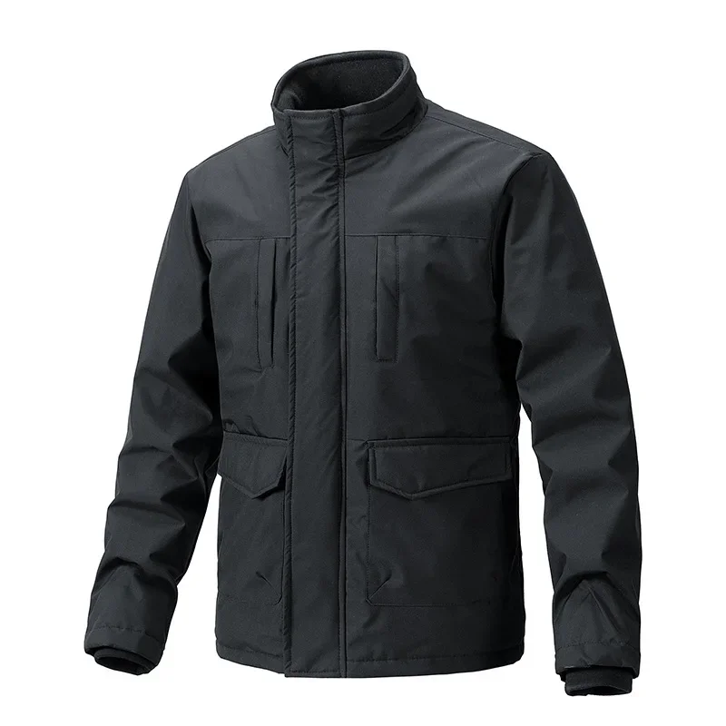 New Men  Zipper Solid Casual Stand Collar Slim Fit Pockets Jacket Splice Vintage Jackets Autumn Winter Coat Thick Warm Coats