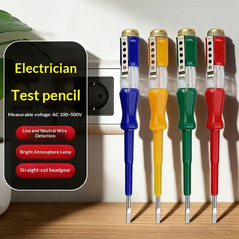 Portable 4Pcs 100-500V Voltage Tester LED Circuit Test Pen Flat Screwdriver Shape for Outdoor Repair