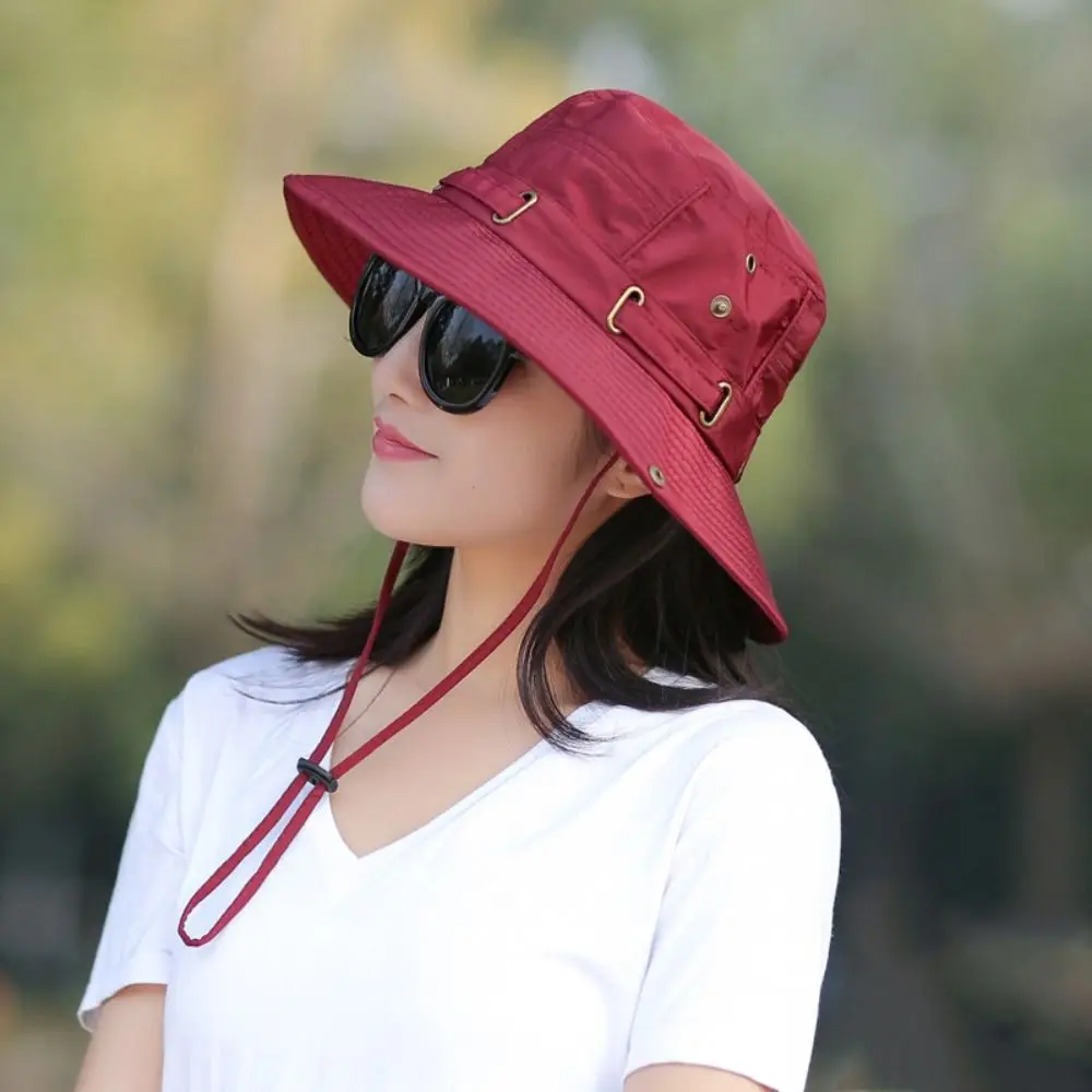 Portable Wide Brim Summer Sunscreen Hat UV Protection Waterproof Bucket Hat Foldable Solid Color Fisherman Hat