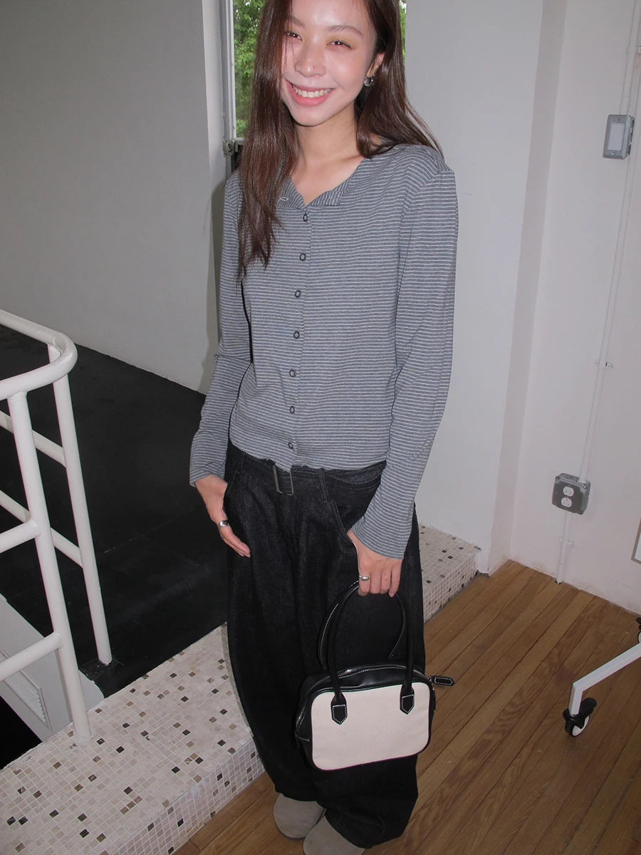 

Slim Fit Striped round Ne Open Cardigan Women's Autumn Winter Knitted Top Classic Sle Commute Faion Korean Version