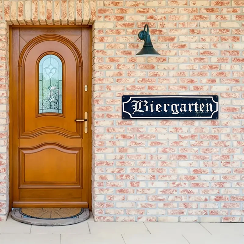 لافتة معدنية عتيقة لرياض الأطفال الألمانية - ديكور حائط من الألومنيوم الريفي لبار البيرة والحانة والمطعم والمقهى - حروف على الطراز القوطي
