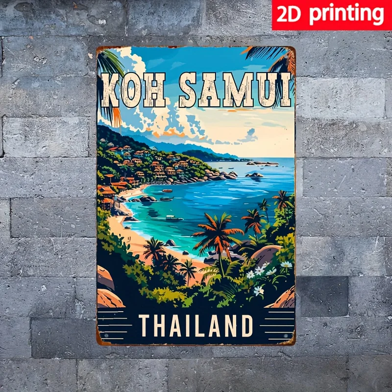 Vintage Koh Samui Thailand Travel Art -  Iron Wall Decor, Waterproof Metal Sign for Home, Cafe, Bedroom es, Retro Tropical Bea