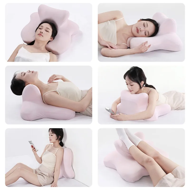 Multifunctional Modern Pink Butterfly Neck Pillow with NASA Technology Memory Sponge, Washable Pillowcase