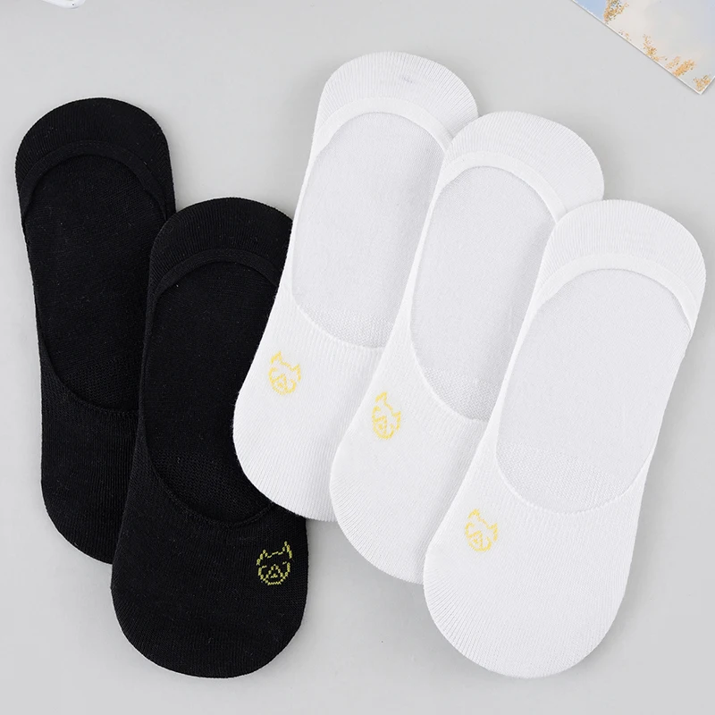 1/5/10 Pairs Women Classic Black & White Cartoon Pattern Comfortable Breathable Invisible No‑Show Socks