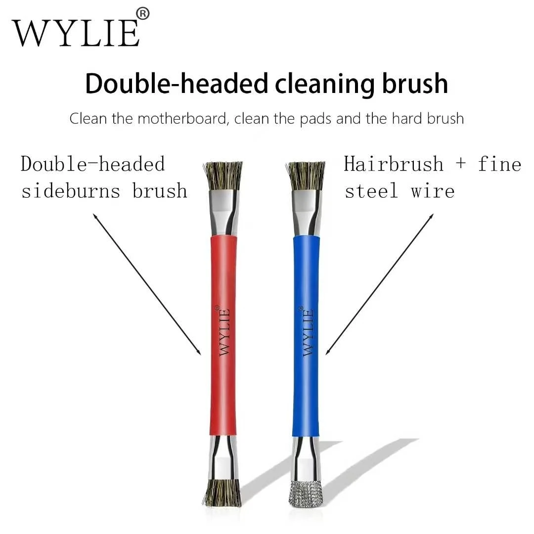WYLIE Double-headed Cleaning Brush Anti-static Hard Pig Hair Fine Steel Wire for Good Cellphone Chip Glue Removal Brush Tool