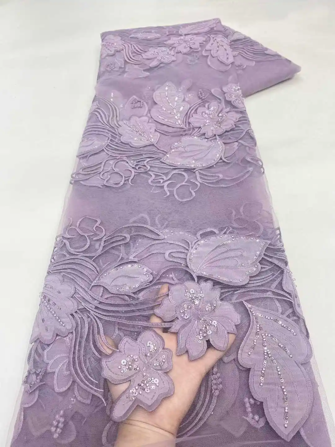 Luxe 3D Kant Stof 5 Yards 2025 Hoge Kwaliteit Tule Kant Stof Geborduurde Afrikaanse Nigeriaanse Stof Voor Jurk Naaien