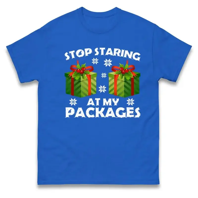 Stop Staring At My Packages Funny Christmas T Shirt Ugly