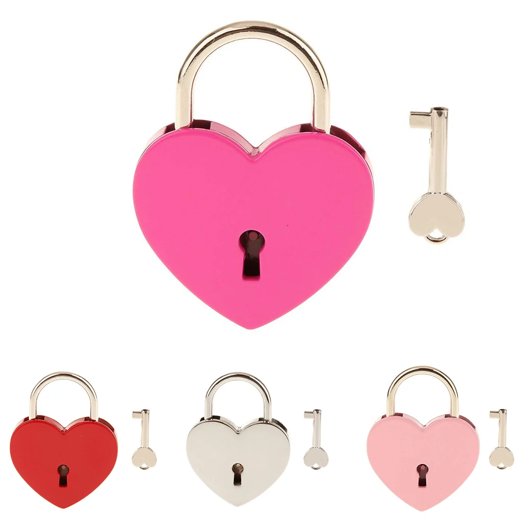 Metal Heart Shape Lock Portable Cute Anti-rust Decorative Replacement Home Drawer Padlock Locking Tool with Key