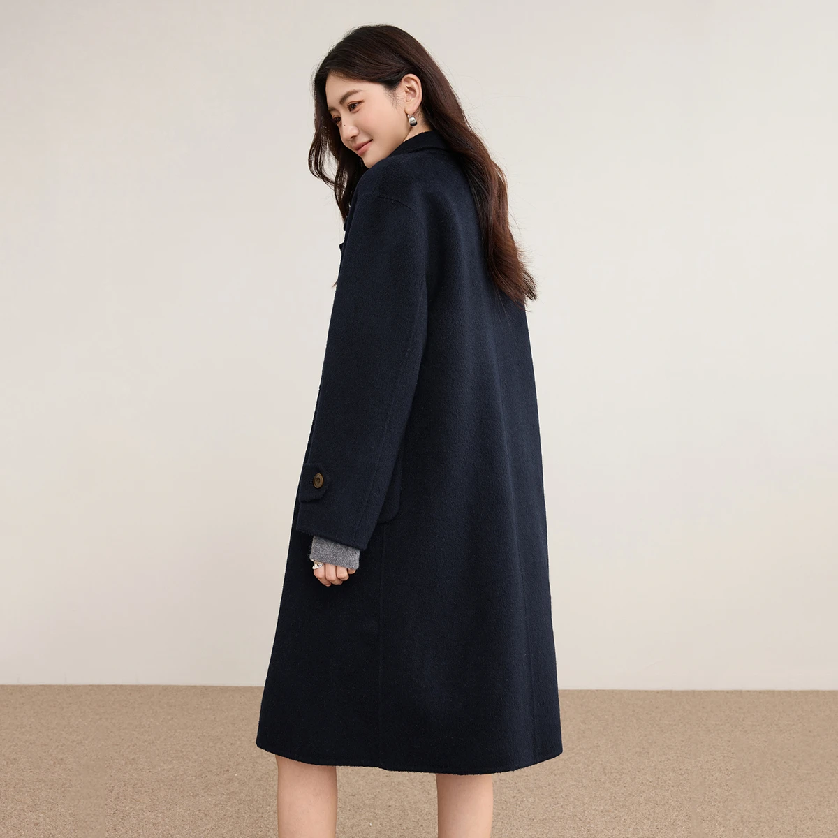 SENTUBILA Long Wool Coat for Woman 2026 Winter Turn-down Collar Loose Fit Coats Solid Elegant Double Breasted Coats W54OA2435