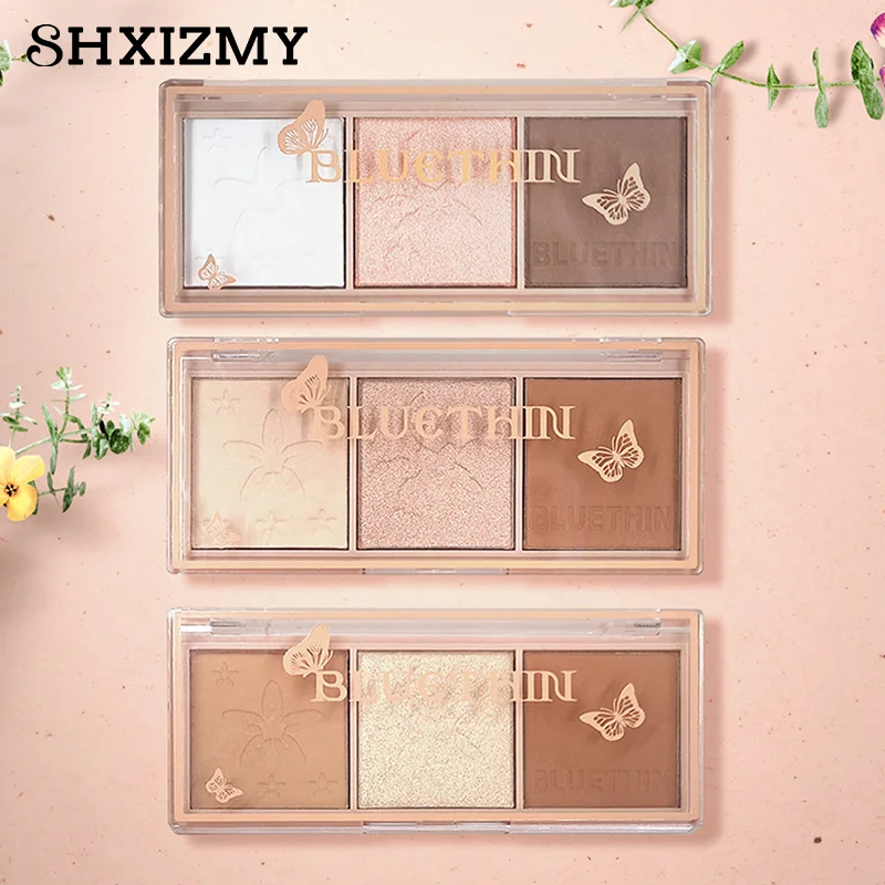 Tre colori Highlights Palette Face Matte Shadow Lasting Glow Brighten Contour Shimmer Powder 3D Nose Cosmetics strumenti per il trucco