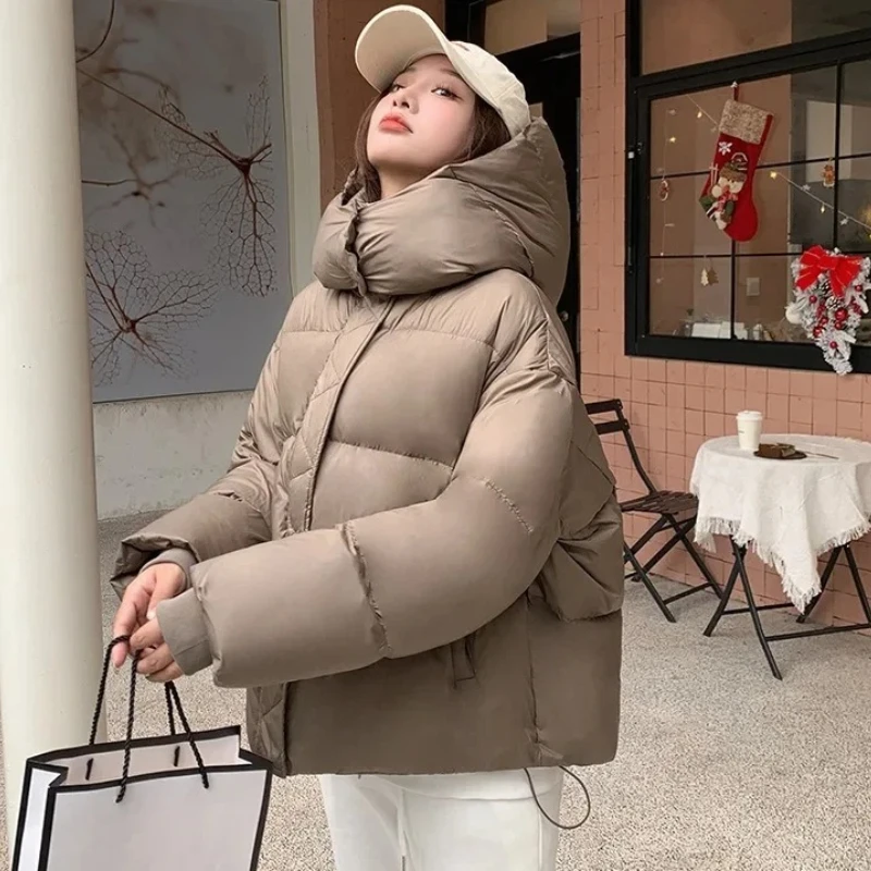 

Hooded Cotton Jacket Women Thickened Warm Drawstring Long Sleeved Outwear Winter Korean Loose Solid Color Versatile Short Coat