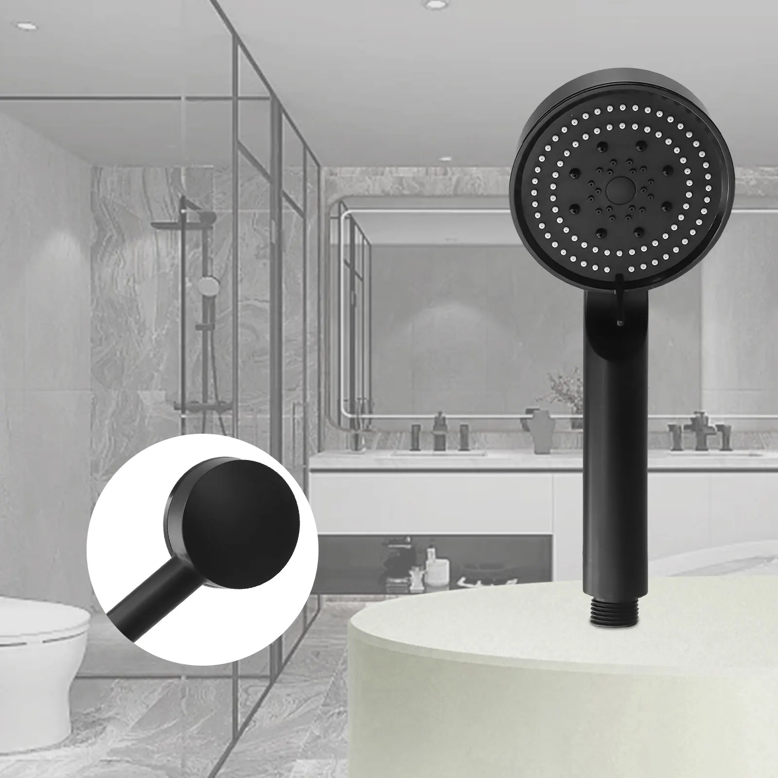 Hand Hold Shower Head 5 Modes Black Hand Shower Head Shower Head Set Upgraded Fixed Support Type Round ABS Plastic