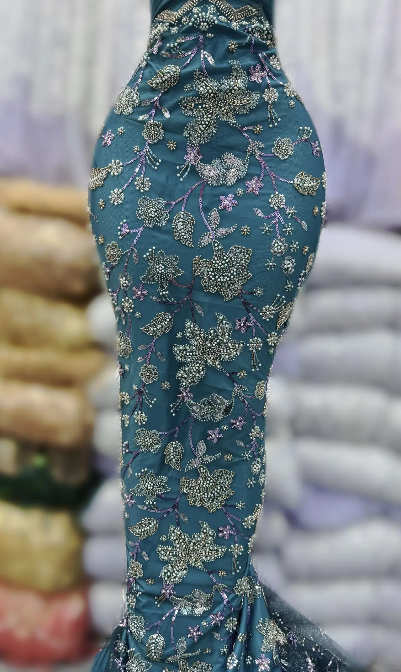 

Высококачественная африканская нигерийская тюлевая дамастовая кружевная ткань с вышивкой для праздничных платьев, с пайетками, хлопок, 5 ярдов, 2026 год