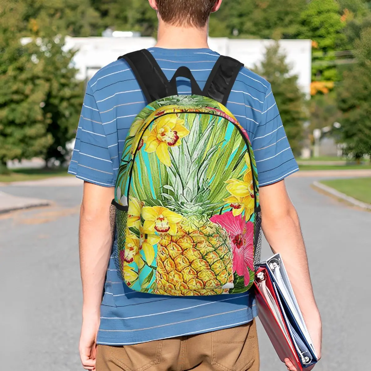 

Tropical Hawaiian Pineapple Flowers Backpack Student BookBag Children School Bag Computer Shoulder Bags for Men Women