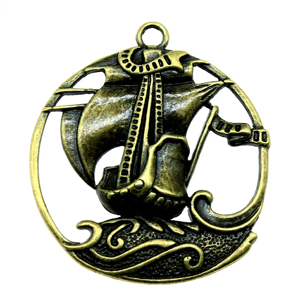 4pcs 1.7x1.5 inch (43x39mm) Pirate Sailboat Charms Pendant For Jewelry Making Antique Bronze Plated Alloy Charms