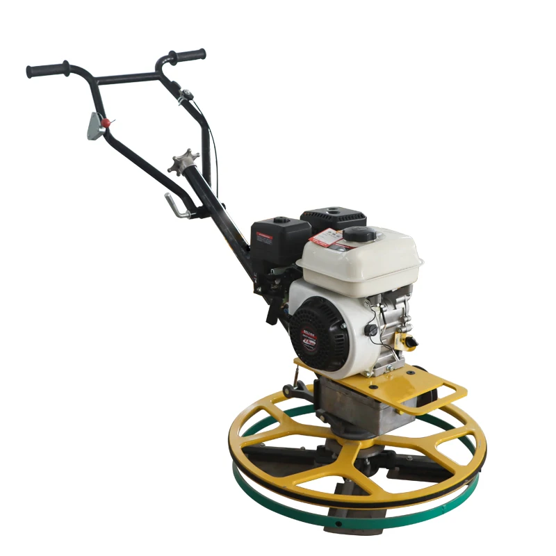 

Concrete power trowel with foldable handle and optional gasoline engine