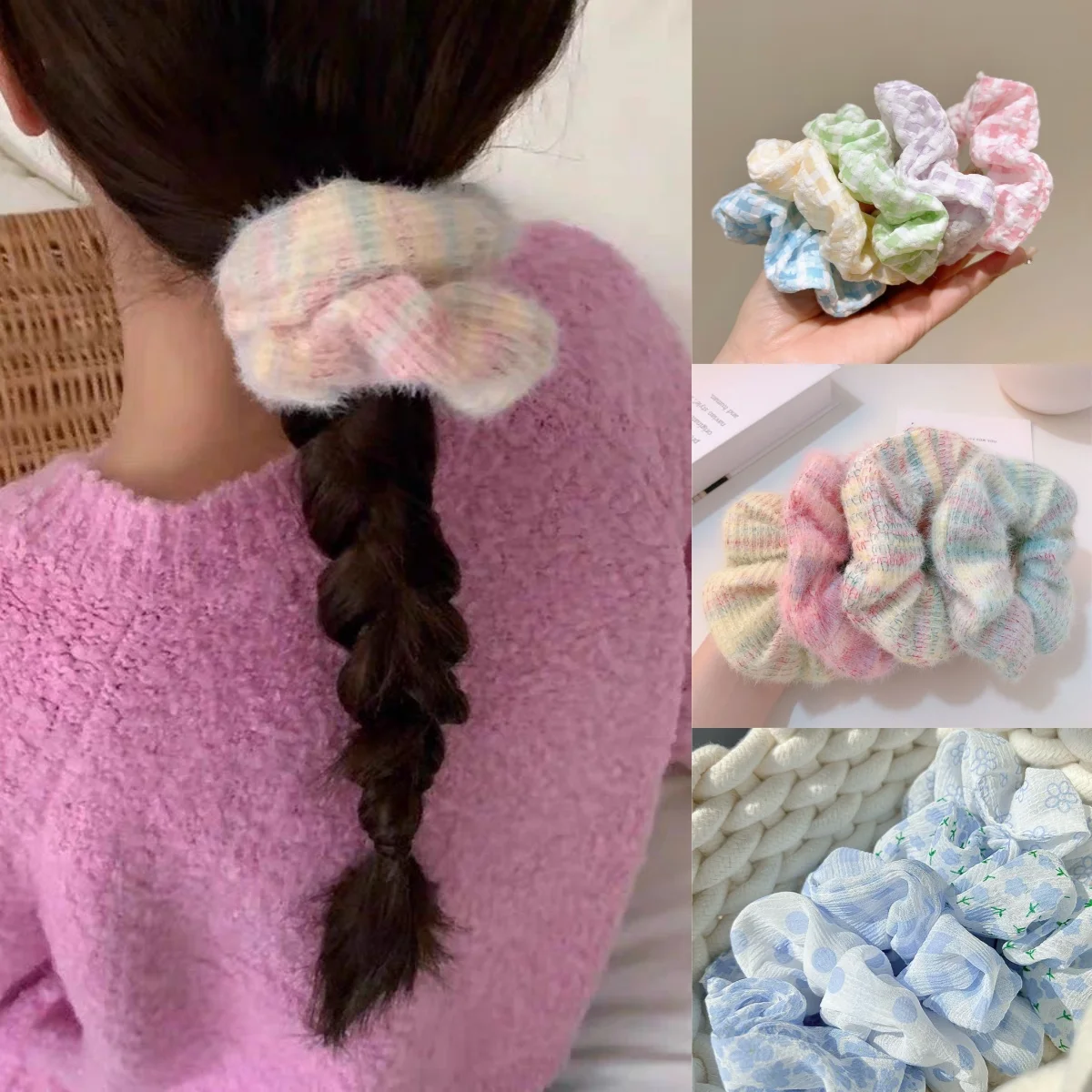 FANYIN-corda de cabelo para mulheres, várias cores, alta faixa elástica para menina doce, acessórios elegantes para cabelo, novo conjunto de 7