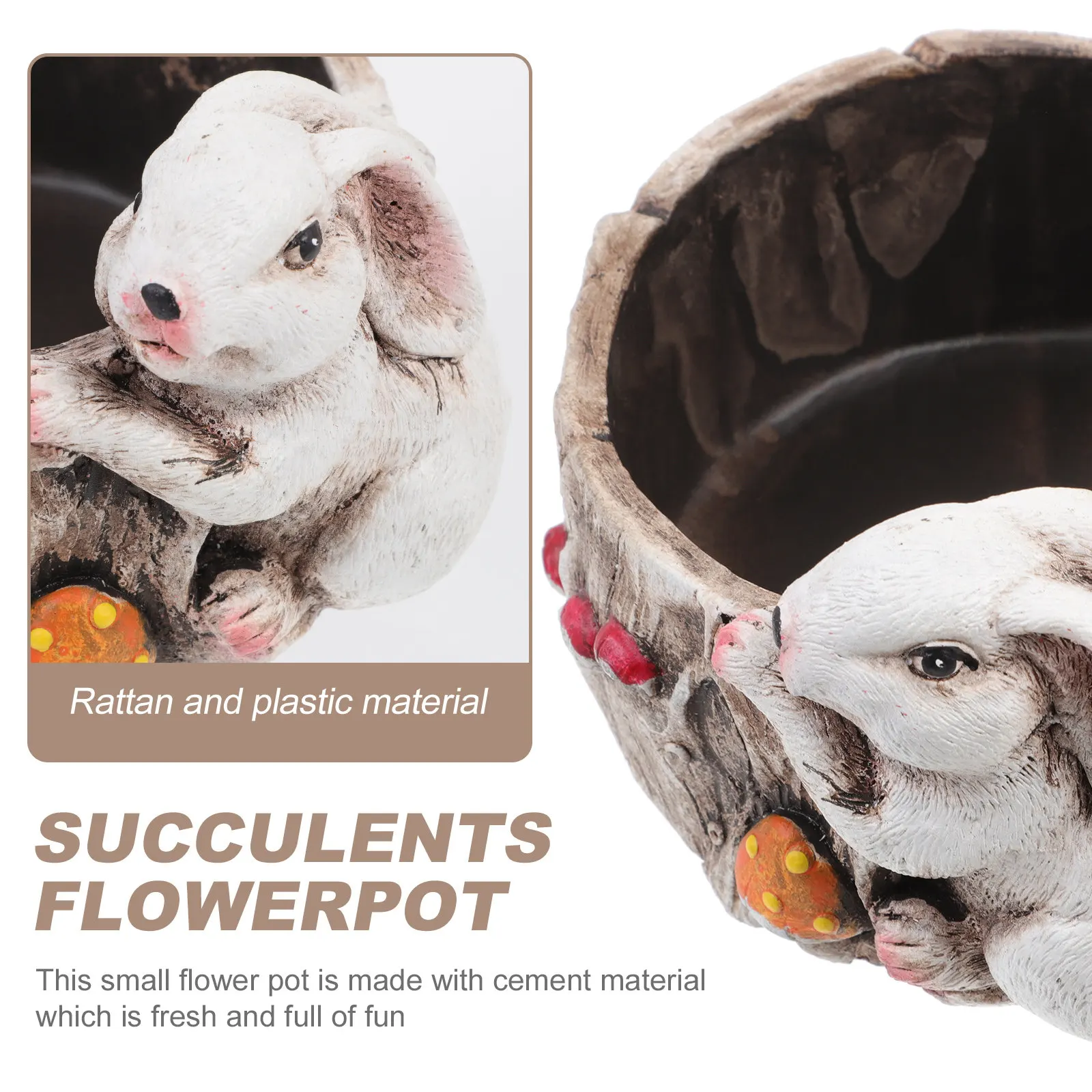 Rabbit Mushroom Succulent Planter Pot – Cement Indoor Flower Pot for Home Decor and Small Plants