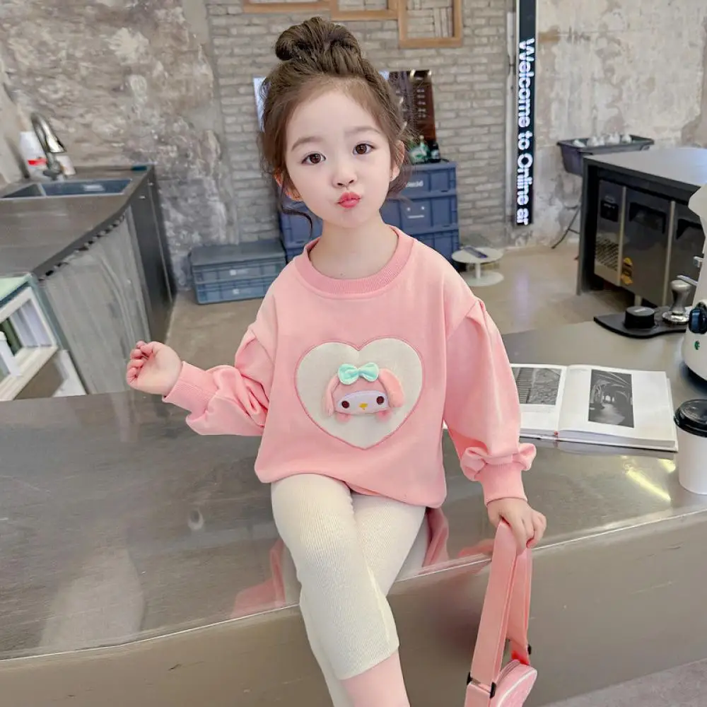 Sanrio Kuromi My Melody Girls Long Sleeves Trousers Suit Anime Cartoon Sports Leisure Cotton Suit Spring Autumn Child Clothing