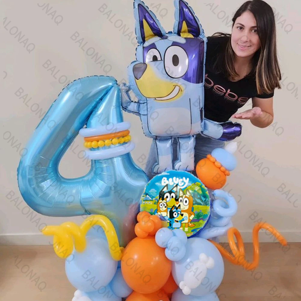 Set de 23 Globos de Látex con Diseño de Bluey y Bingo, Decoración para Fiestas de Cumpleaños Infantiles, Globo con Número