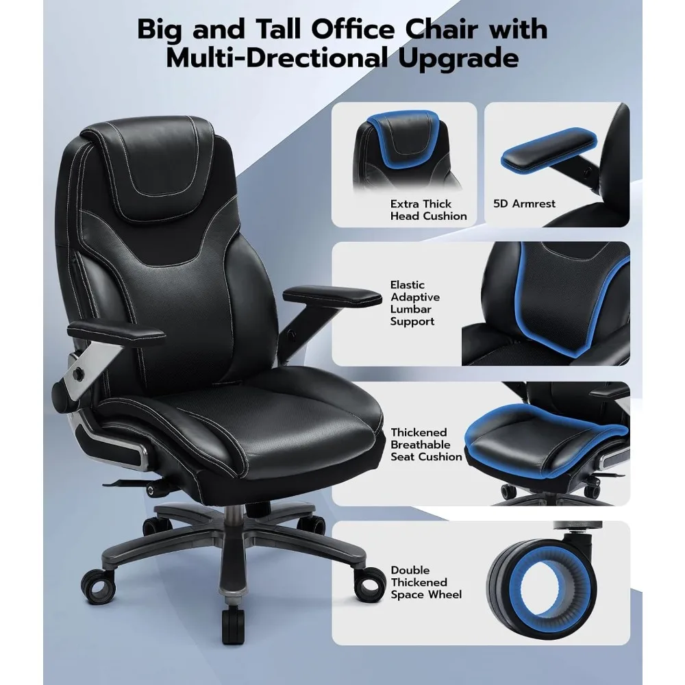 Big and Tall Office Chair with 5D Adjustable Arms, 600lbs Fabric and PU Leather Ergonomic Executive Office Chair with Adjustable