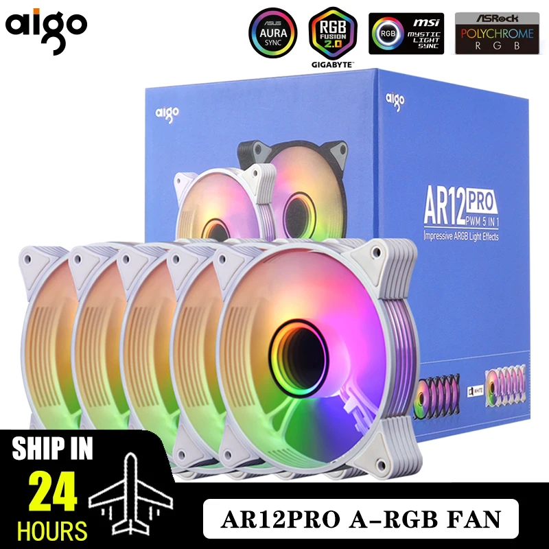 Aigo AR12PRO Wentylator obudowy komputera Ventoinha PC 120mm Wentylator RGB 4pin PWM Wentylator chłodzący procesor 3pin5v Nieograniczona przestrzeń Argb 12cm Ventilador