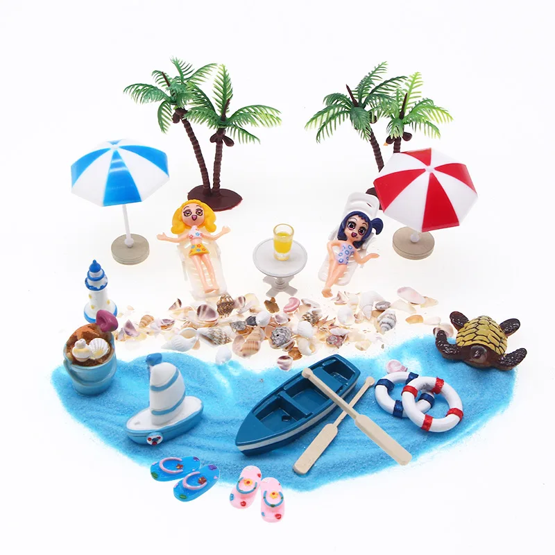 1Set Mini Artificial Sun Shade Umbrella Chair Boat Beach Micro Landscape DIY Miniature Dollhouse Home Decor Accessories