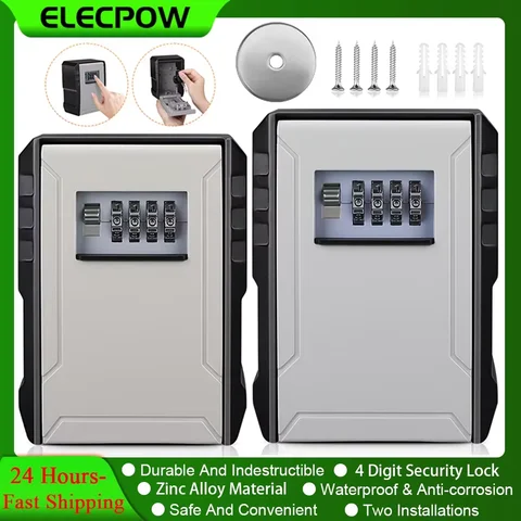 Elecpow 새로운 4 자리 암호 키 상자 금속 소재 야외 방수 벽 마운트 잠금 보관 상자 도난 방지 키 안전 상자