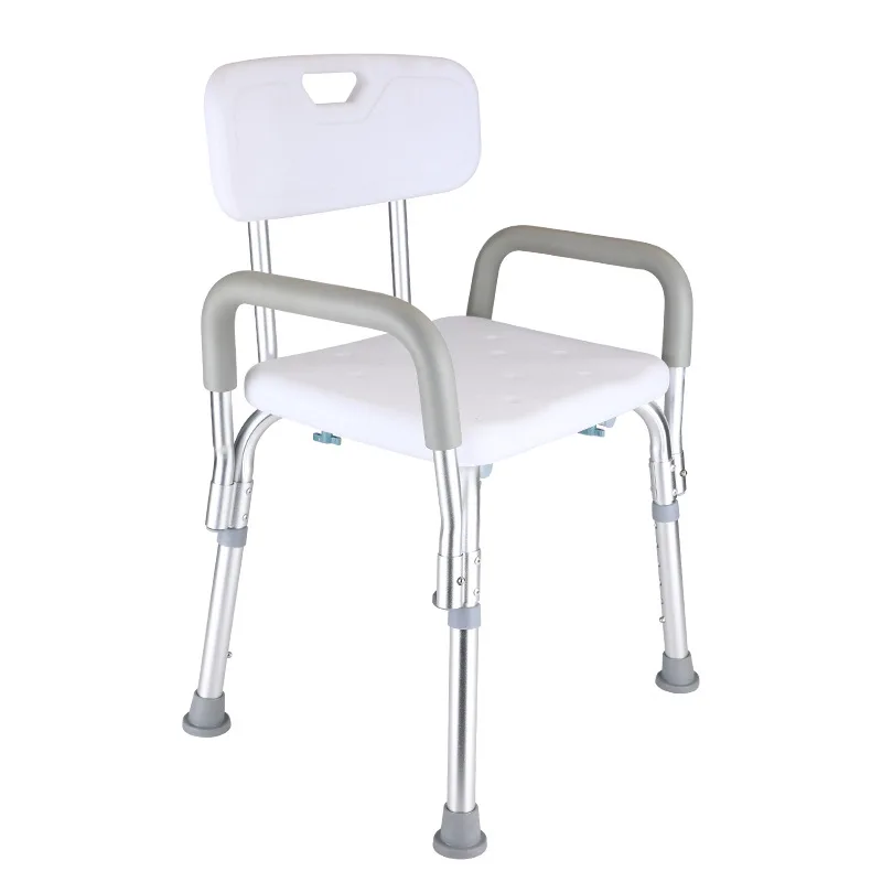 Multifunctional Aluminum Shower Chair, Adjustable Height, Non-Slip Large Foot Pads, Safe Bathing Aid, Elderly Disabled Friendly