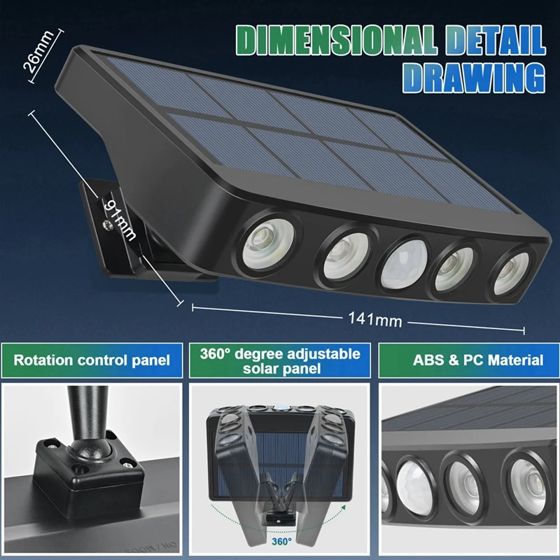 Luces solares para exteriores con Sensor de movimiento, luces solares con 4 cuentas LED, IP65 impermeables para jardín, porche, patio, luz blanca cálida