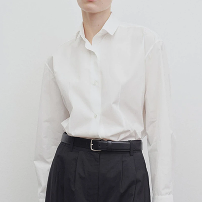 

Maxdutti French Minimalist Female Clothing Black And White Shirt Women's Solid Color Simple Loose Casual Long Sleeved Shirt 2026