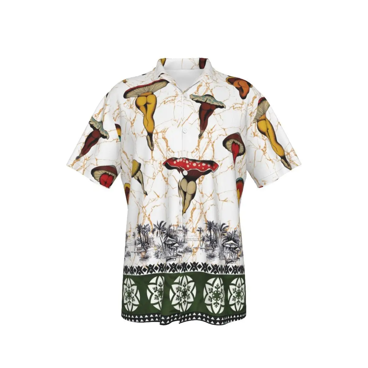 

Men's Hawaiian Shirt Anthropomorphic mushrooms Funny Print Beach Short Sleeve Summer Casual Button Up Patchwork Tops 3D Shirts