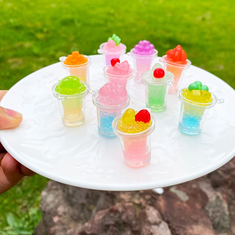 2Pcs Luminous Fruit Ice Cream Cup Ornament Mini Color Micro Landscape Decoration Dollhouse Miniature Toy