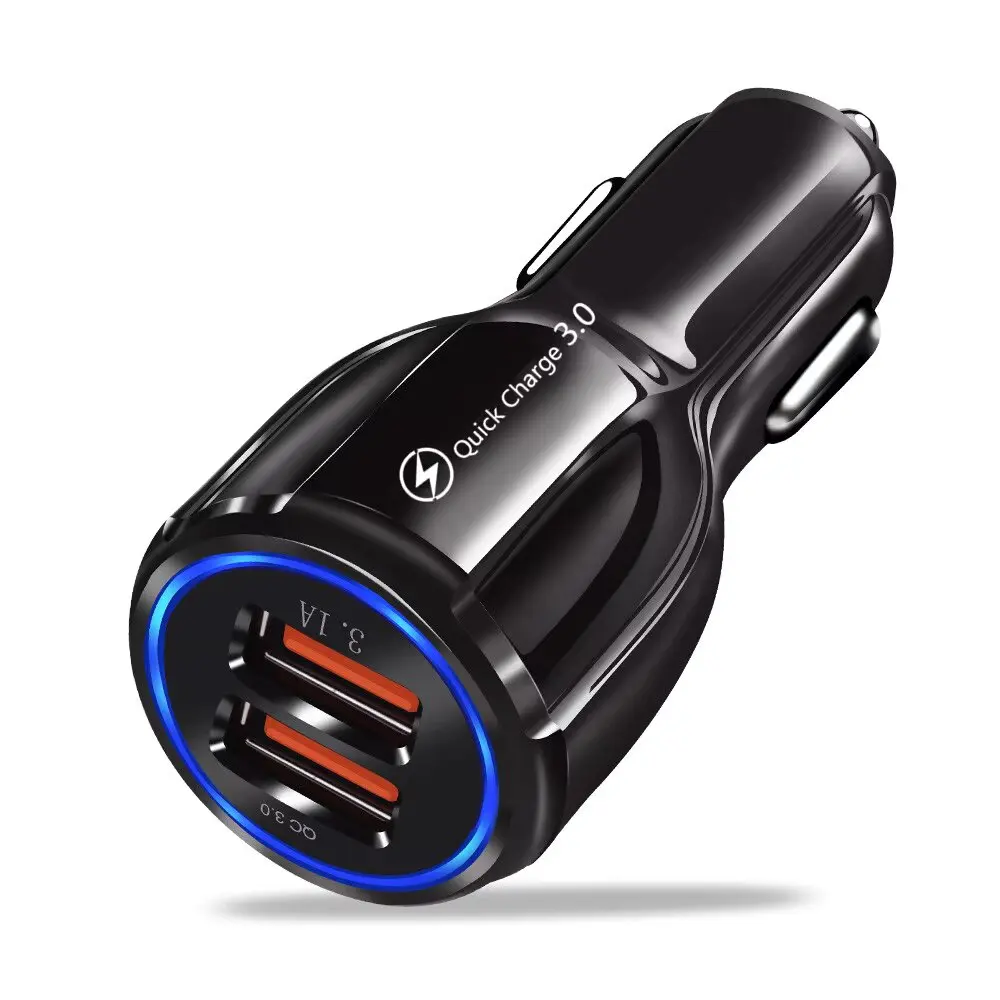 12V-24V Car Charger USB Auto Phone Charge Port Fast Charging Double Quick Charge 3.0 Cigarette Lighter Adapter For Xiaomi Huawei