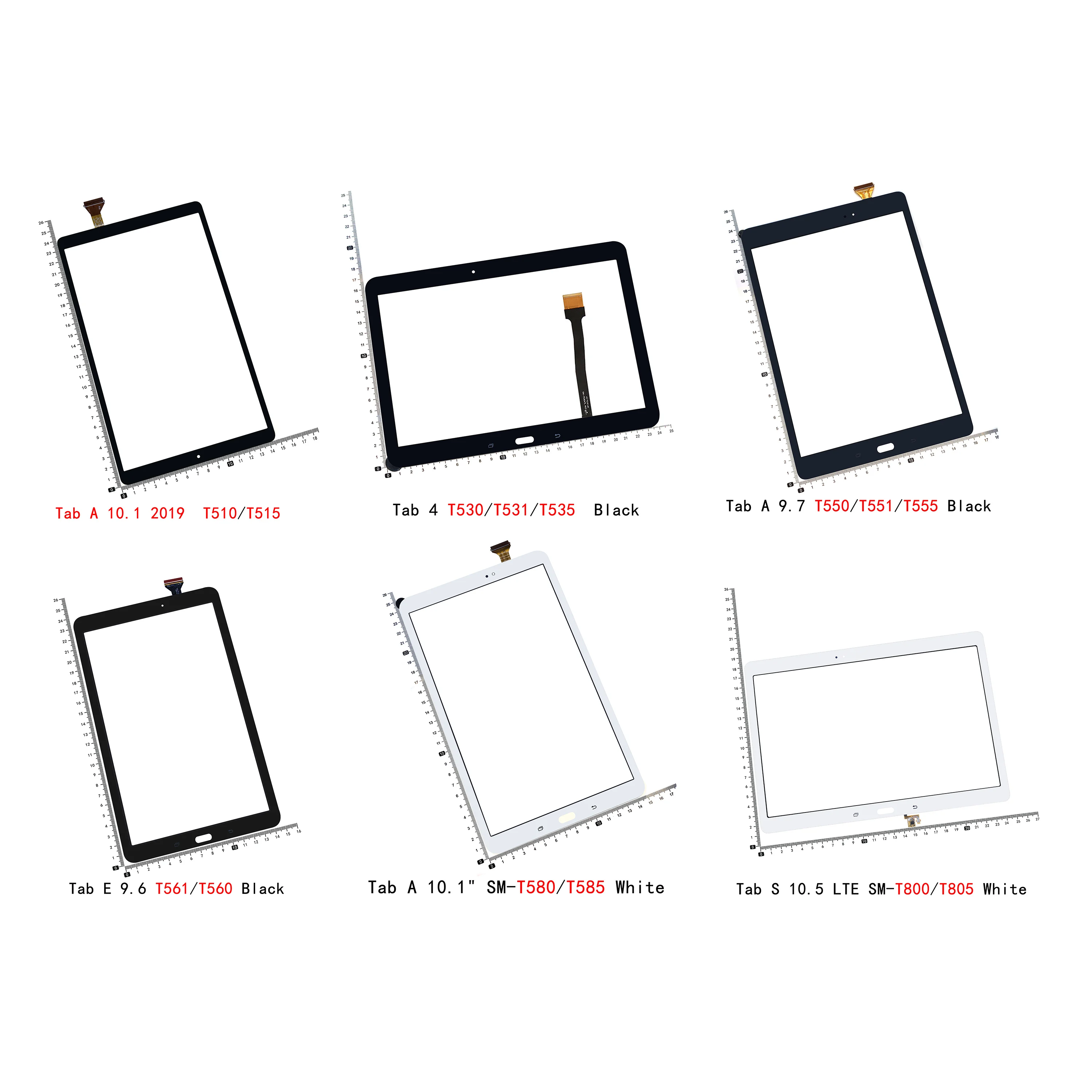 For Samsung Tab T580 T585 T590 T595 T800 T805 T807 T510 T530 T550 T555 T561 T560 Touch Screen Glass Panel Sensor Front Outer LCD