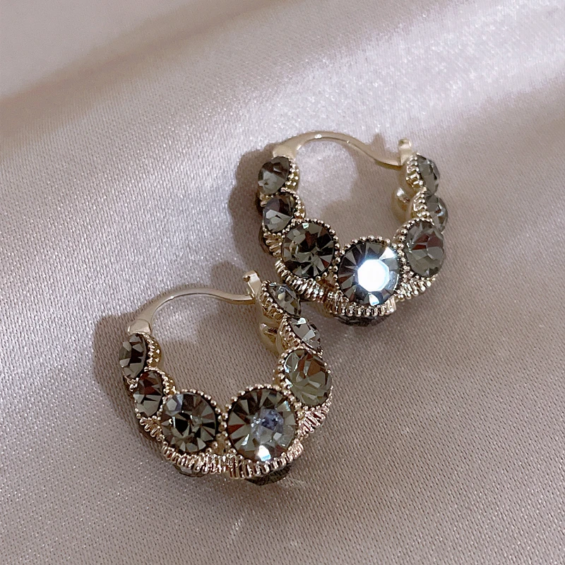 2024 Retro Black Rhinestone Hoop Earrings for Women New Fashion Elegant Exquisite Girls Party Earrings Temperament Jewelry Gifts