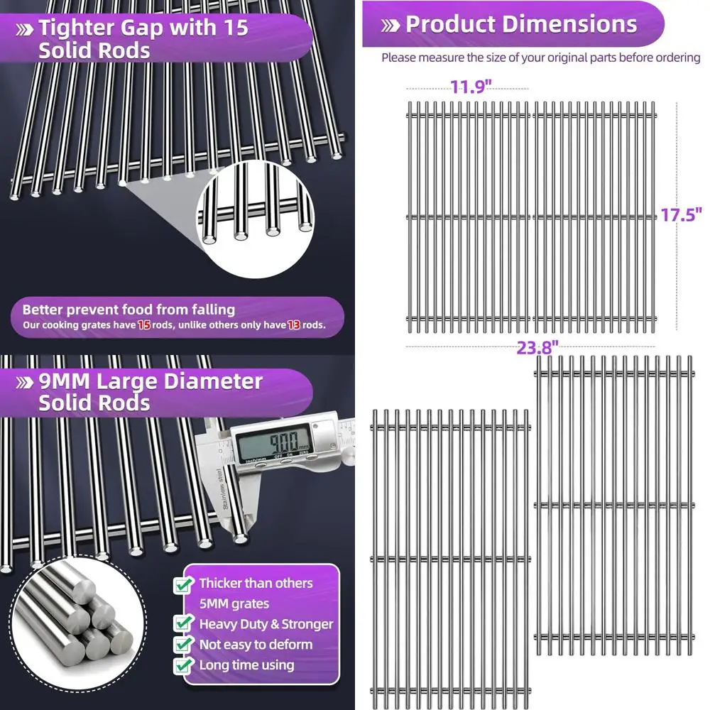 

Stainless Steel 17.5 Grill Grates for Weber Spirit E-310/E315/E320/E330/S310/S315/S330/GS4 Series