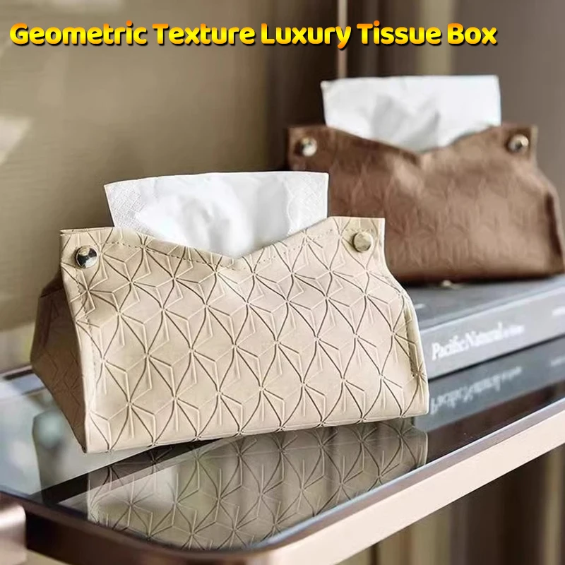 Geometric Texture Tissue Box Living Room Coffee Table Tissue Cover Simple Light Luxury Toilet Paper Box Household Storage Box view 6