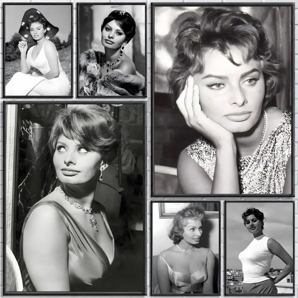 Actress Sophia Loren Poster Self-adhesive Art Waterproof Paper Sticker Coffee House Bar Room Wall Decor