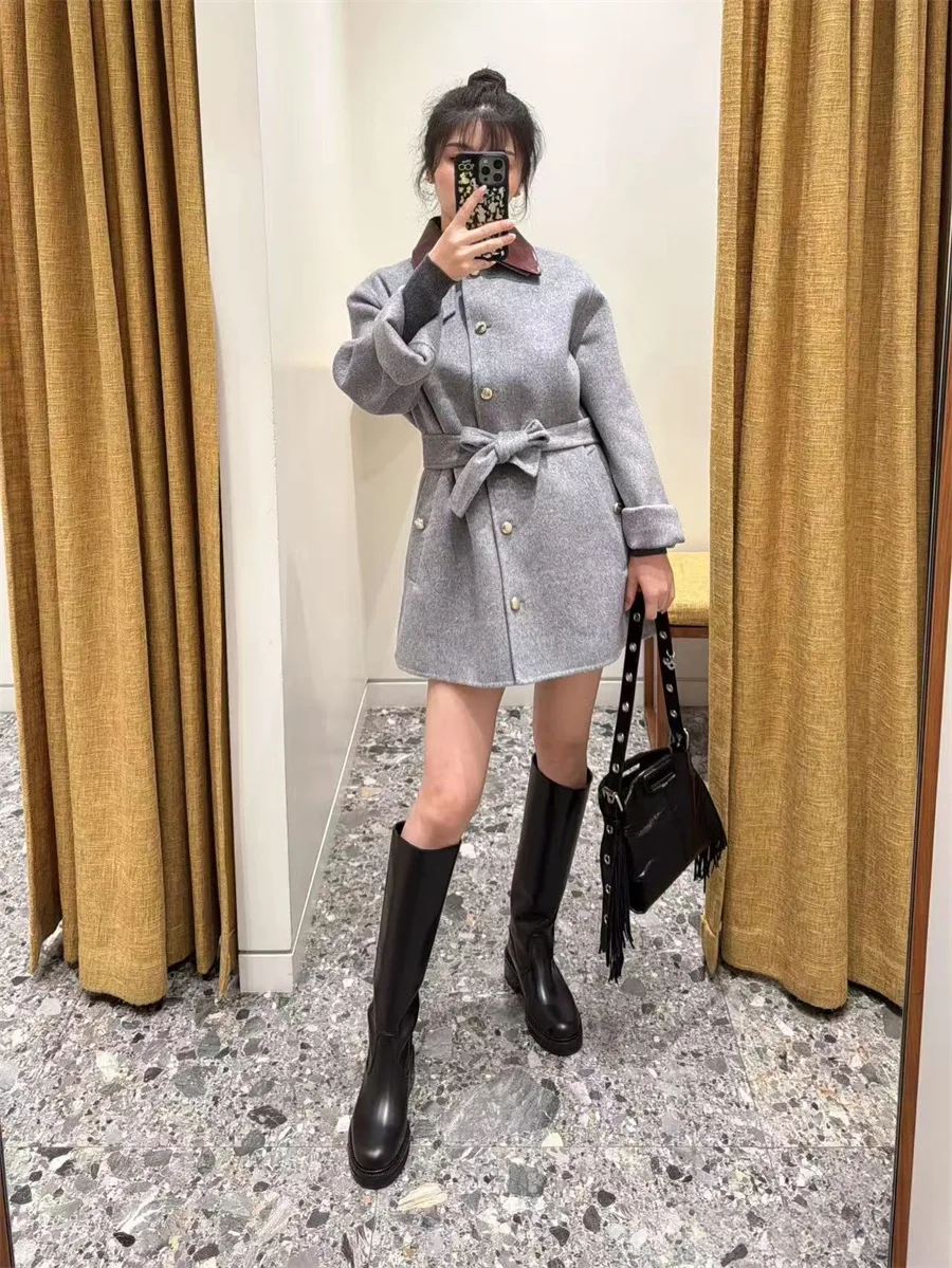 

Handmade Double-Faced Woolen Coat with Detachable Collar And Belt Autumn Winter New Arrival Women's Premium Faion Outerwear
