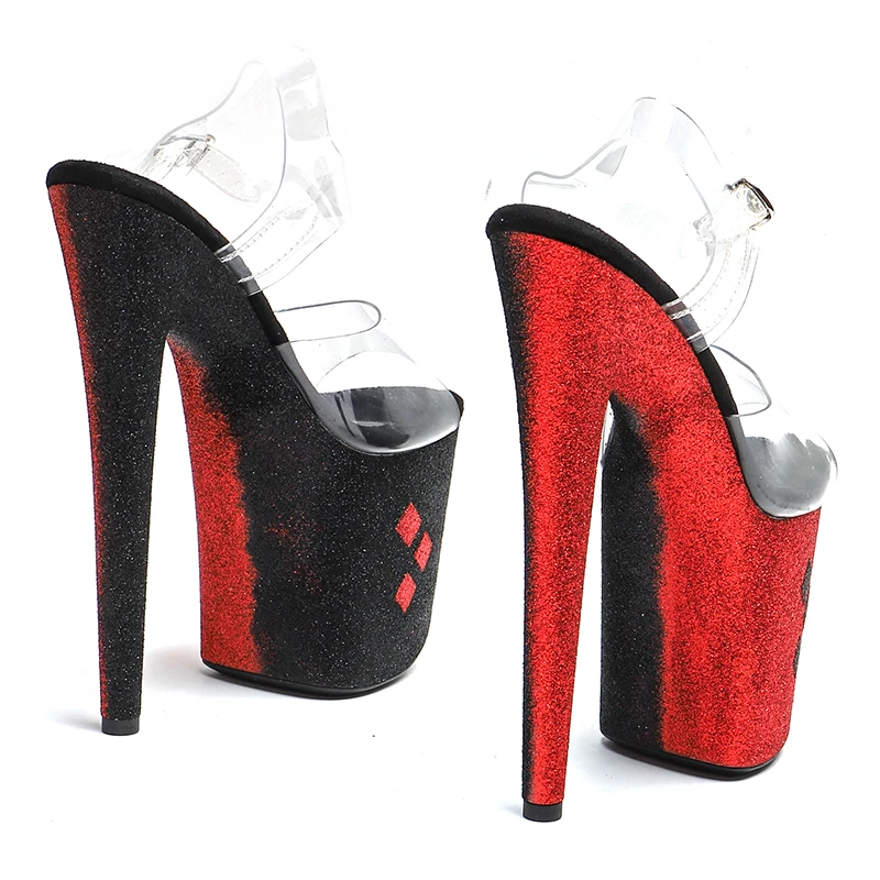 Leecabe 20cm/ 8inches PVC Upper Trend fashion Glitter red-black  color  Platform  High Heel Sandals  Pole Dance Shoes