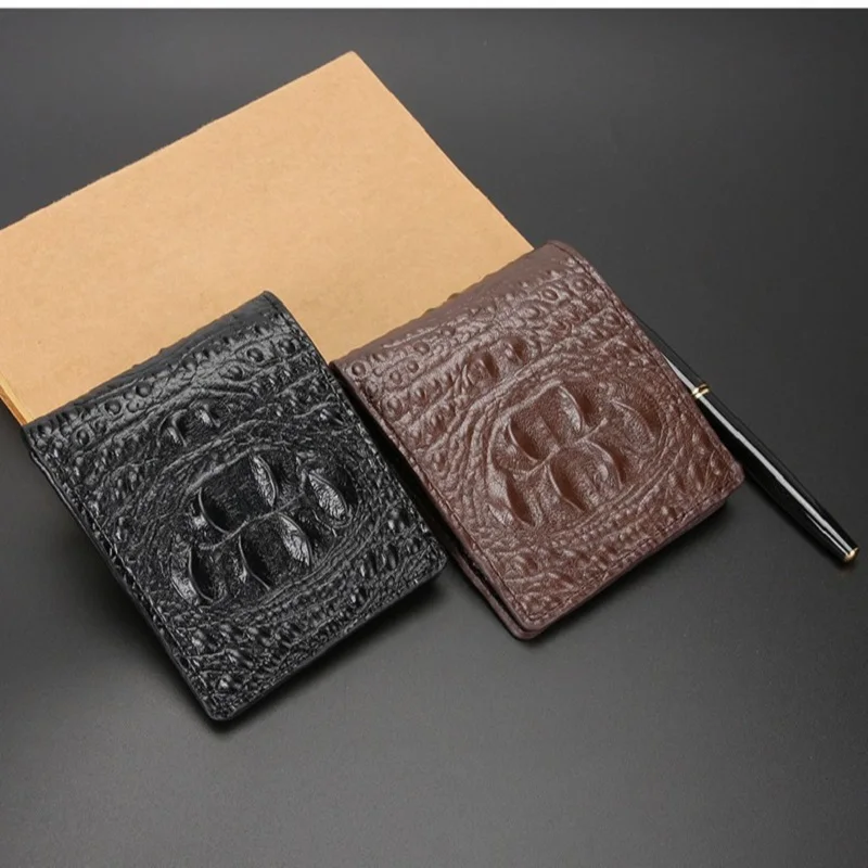 Men's Slim Leather Wallets Crocodile Pattern Business Front Pocket Wallet Bifold Stylish Short Extra Capacity Cardholder Wallet