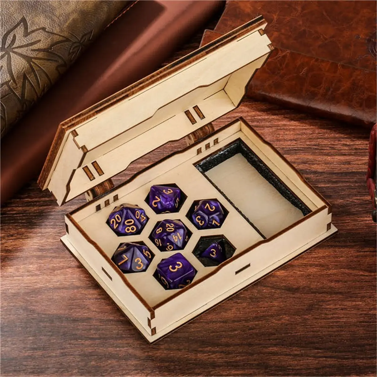 11·11COUPON 7pc/Set Plastic Polyhedral Dice Storage Box Head Dice Wooden Container Case Table Board Role Play Game Accessories