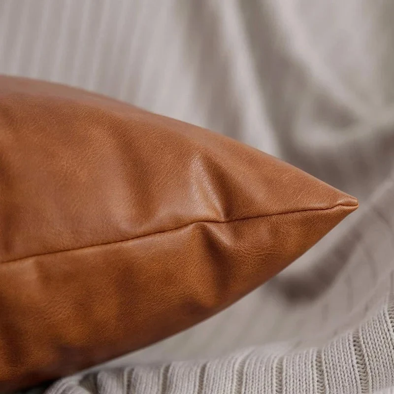 1pc Faux Leather Throw Pillow Covers  Thick Large Decorative Modern Boho Farmhouse Living Room Square Cases for Couch Bed Sofa