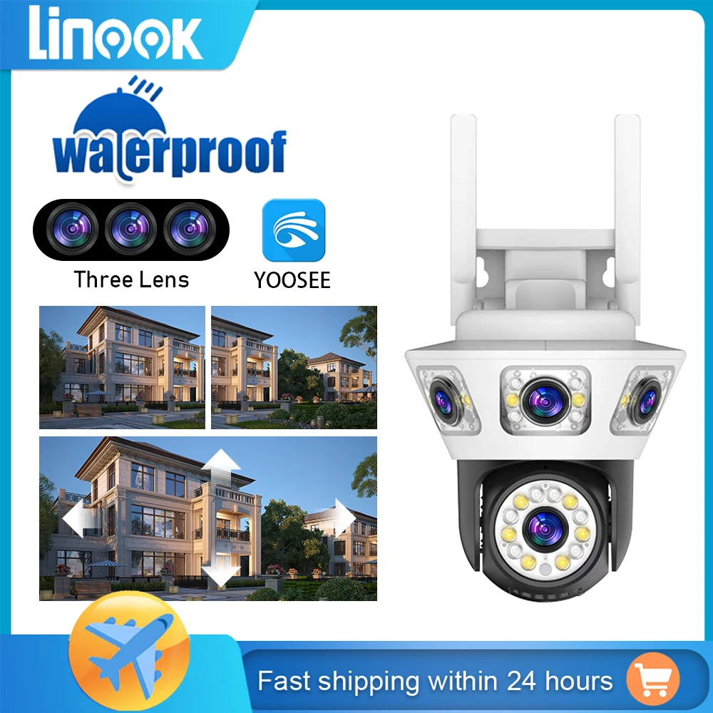 linook yoosee camera de seguranca wifi de circuito fechado sem fio camera de rede impermeavel ao ar livre tela lentes 12mp 4k 01