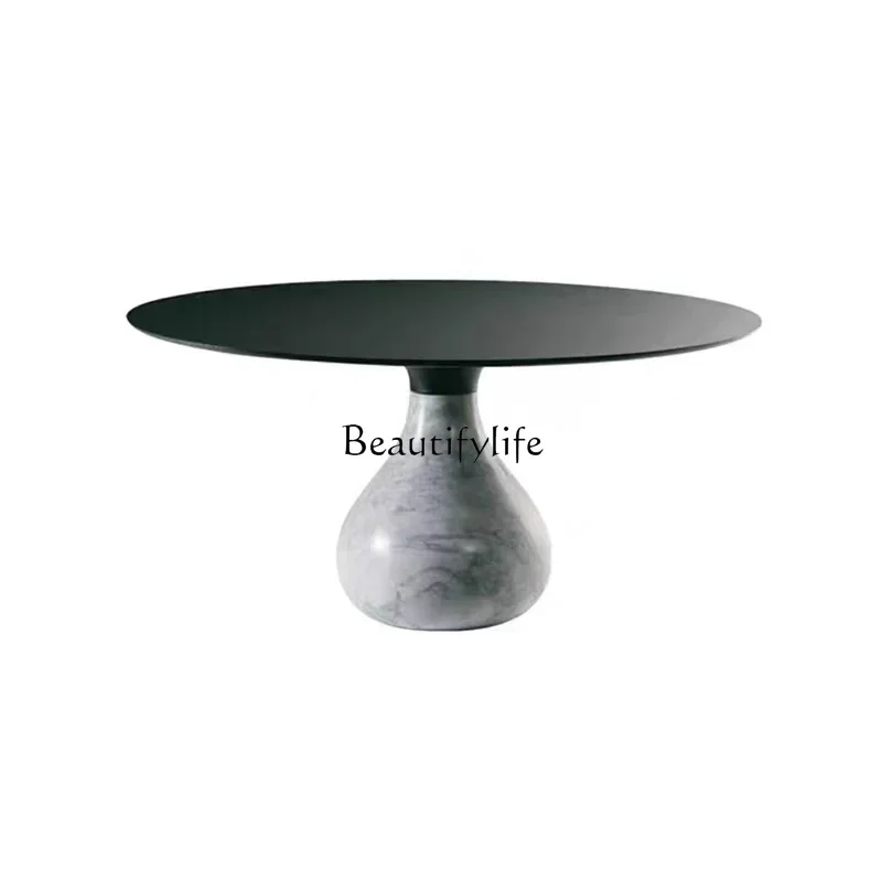 

ls 18 FG40Premium Turntable Dining Table Natural Marble Light Luxury Water Drops round Table 6 People