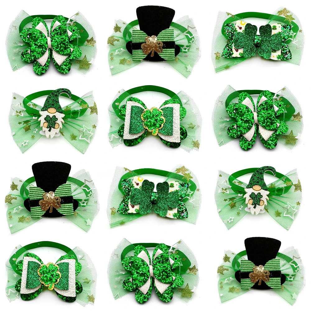 50/100pcs ST Patrick's Day Dog Bow Tie Small Dogs Pets Accessories Pet Dog Cat Puppy Bowties Dog Accessories for Small Dogs