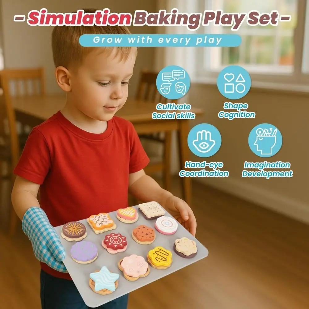 New Educational Wooden Cookie Play Food Set Safe Material Non-Toxic Kitchen Toys Imaginative Toddlers Food Accessories